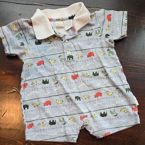 Cherokee Baby Animal Print Polo Safari Romper